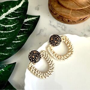 2/$30🌵 Wicker Straw Wrap Cream Earrings Dot Wood Southwestern Boho Jewelry NEW